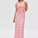 Pink floral maxi dress with ruffled neckline and short sleeves — LoveShackFancy | Endless UAE