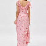 Pink floral maxi dress with ruffled neckline and short sleeves — LoveShackFancy | Endless UAE