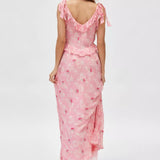Pink floral maxi dress with ruffled neckline and short sleeves — LoveShackFancy | Endless UAE