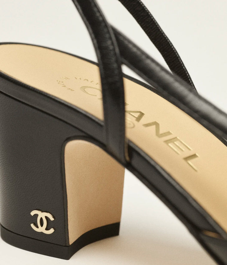 Black slingback heels in goatskin and grosgrain with CC logo — Chanel | Endless UAE