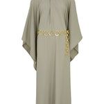 Belted Mambo Kaftan in sage green with cold-shoulder design and chain belt — Taller Marmo | Endless UAE