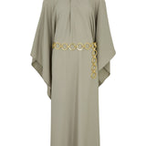 Belted Mambo Kaftan in sage green with cold-shoulder design and chain belt — Taller Marmo | Endless UAE