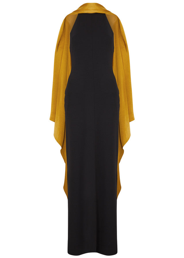 Black halterneck maxi dress with gold satin scarf detail — Solace London | Endless UAE