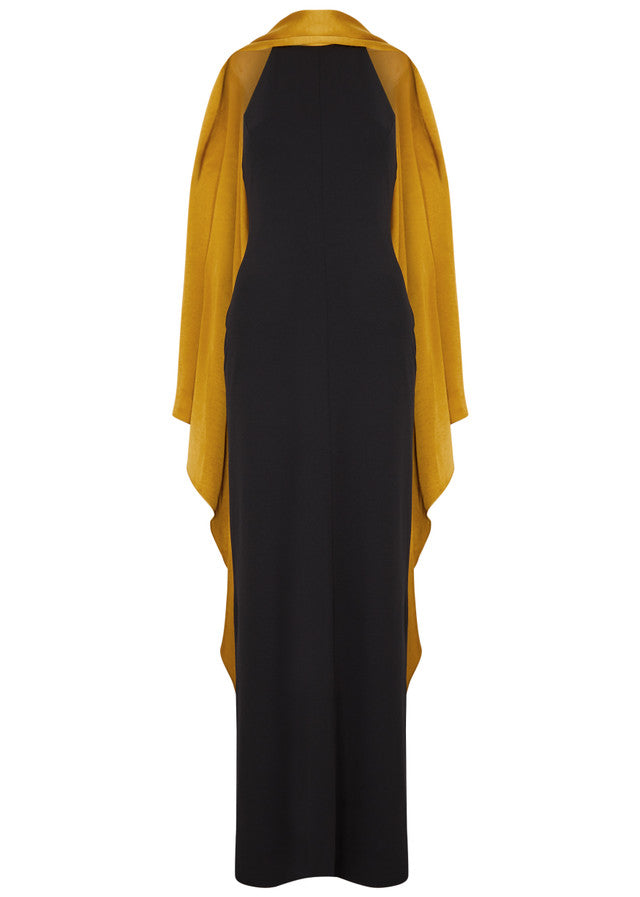Black halterneck maxi dress with gold satin scarf detail — Solace London | Endless UAE