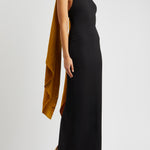 Black halterneck maxi dress with gold satin scarf detail — Solace London | Endless UAE