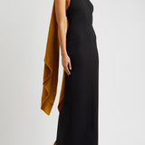Black halterneck maxi dress with gold satin scarf detail — Solace London | Endless UAE