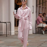 Pink tie-up shirt worn as a dress with white sunglasses — By Keara | Endless UAE
