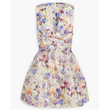 Pleated FLoral-print Linen and Silk-blend Mini Dress