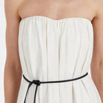 Strapless cream marle midi dress with black waist tie and gathered bodice detail — Dissh | Endless UAE