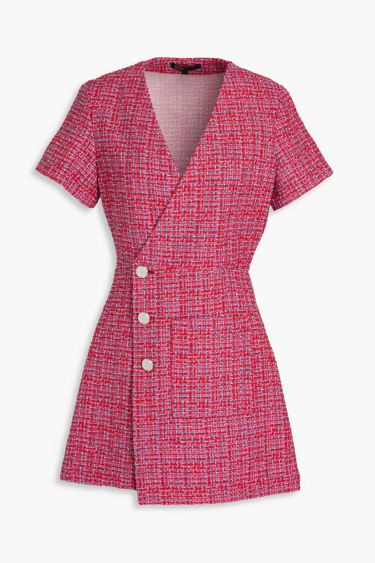 Cutout Tweed Mini Wrap Dress in Pink — Maje | Endless UAE