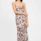 Summerset Print Dress in brown and white floral pattern with thin straps and maxi length — Kookai | Endless UAE