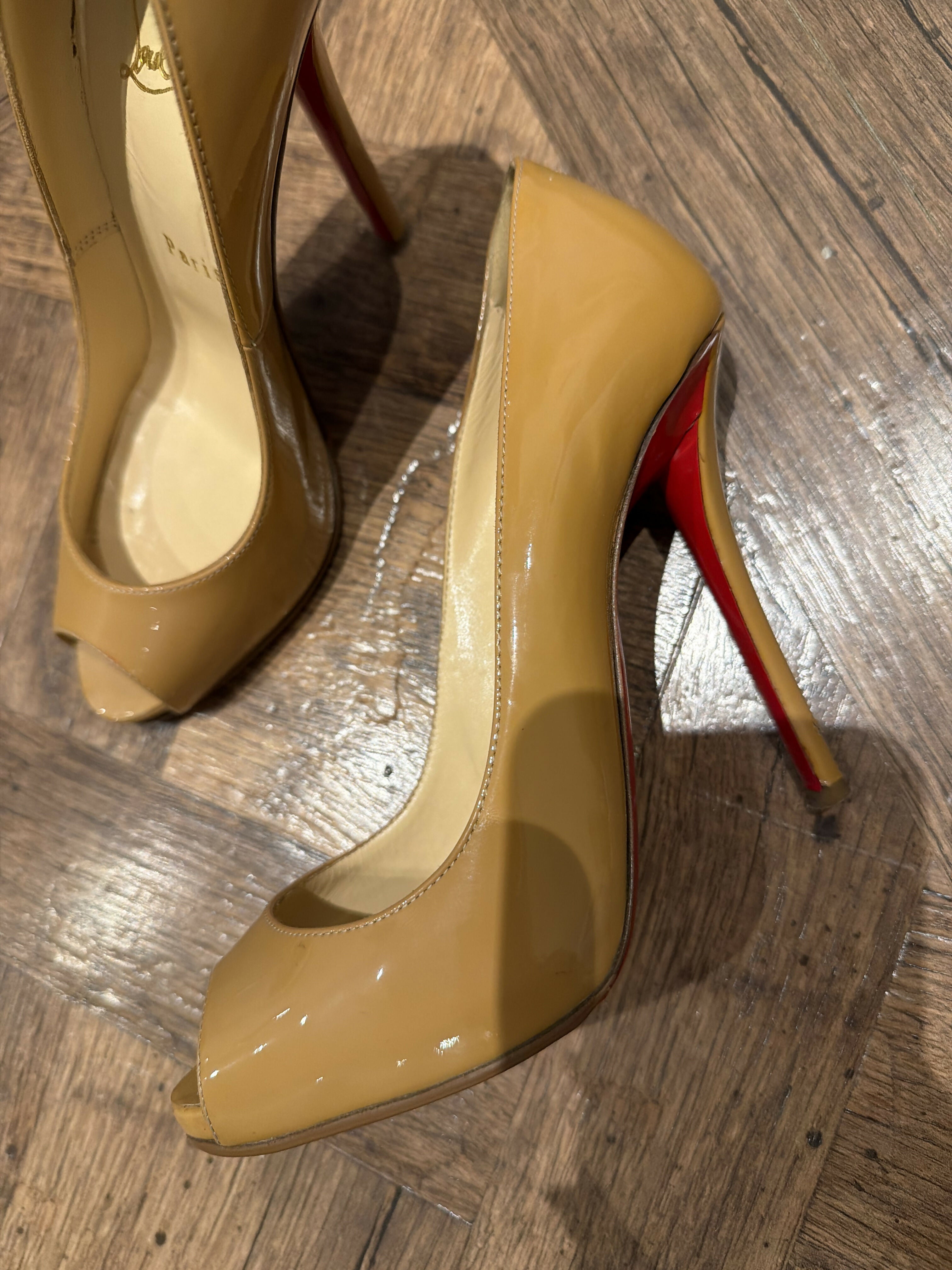 Nude Patent Leather Peep Toe Pumps — Christian Louboutin | Endless UAE