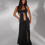 Black polka dot halter neck co-ord set with cutout detail — Deme Studio | Endless UAE