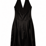 Black and beige satin halter cocktail dress with ruffled front detail — Halston Heritage | Endless UAE