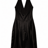 Black and beige satin halter cocktail dress with ruffled front detail — Halston Heritage | Endless UAE