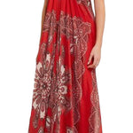 Red paisley-print silk-chiffon strapless gown with sweetheart neckline — Alexander McQueen | Endless UAE