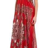 Red paisley-print silk-chiffon strapless gown with sweetheart neckline — Alexander McQueen | Endless UAE