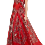 Red paisley-print silk-chiffon strapless gown with sweetheart neckline — Alexander McQueen | Endless UAE