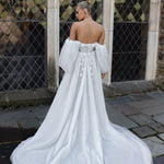 Audrey off-shoulder white tulle wedding gown with puffed sleeves and high slit — Jenny Yoo | Endless UAE