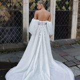 Audrey off-shoulder white tulle wedding gown with puffed sleeves and high slit — Jenny Yoo | Endless UAE