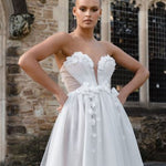 Audrey off-shoulder white tulle wedding gown with puffed sleeves and high slit — Jenny Yoo | Endless UAE