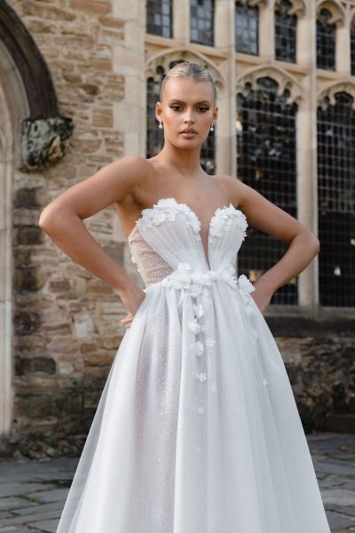 Audrey off-shoulder white tulle wedding gown with puffed sleeves and high slit — Jenny Yoo | Endless UAE