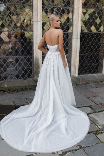 Audrey off-shoulder white tulle wedding gown with puffed sleeves and high slit — Jenny Yoo | Endless UAE
