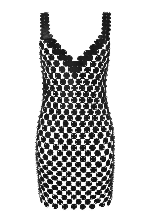 Black crochet mini dress with scalloped neckline and hem — Isabel Moore | Endless UAE