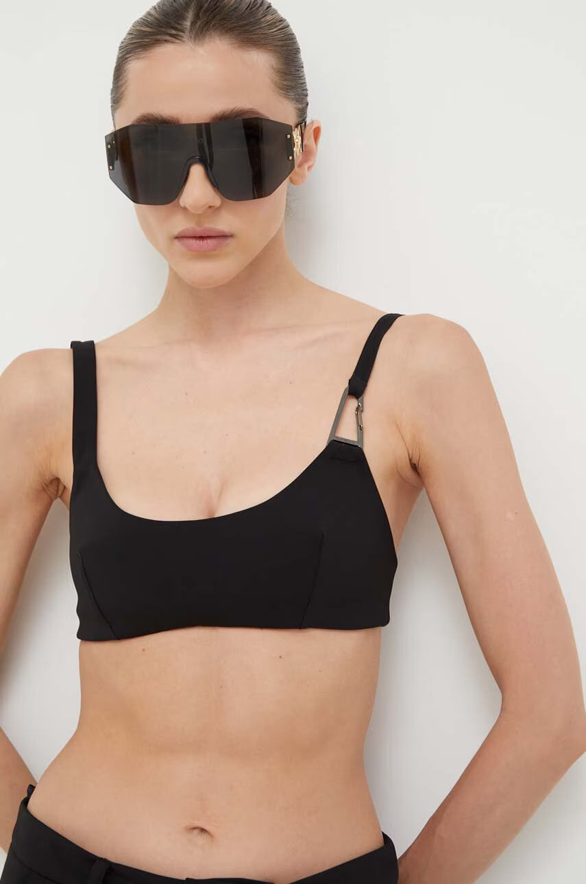 Black cut-out bikini top with modern design and oversized shield sunglasses — Patrizia Pepe | Endless UAE