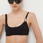 Black cut-out bikini top with modern design and oversized shield sunglasses — Patrizia Pepe | Endless UAE
