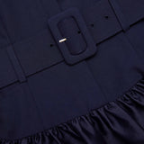 Navy sleeveless belted midi dress with full skirt and collar detail — Self-Portrait | Endless UAE