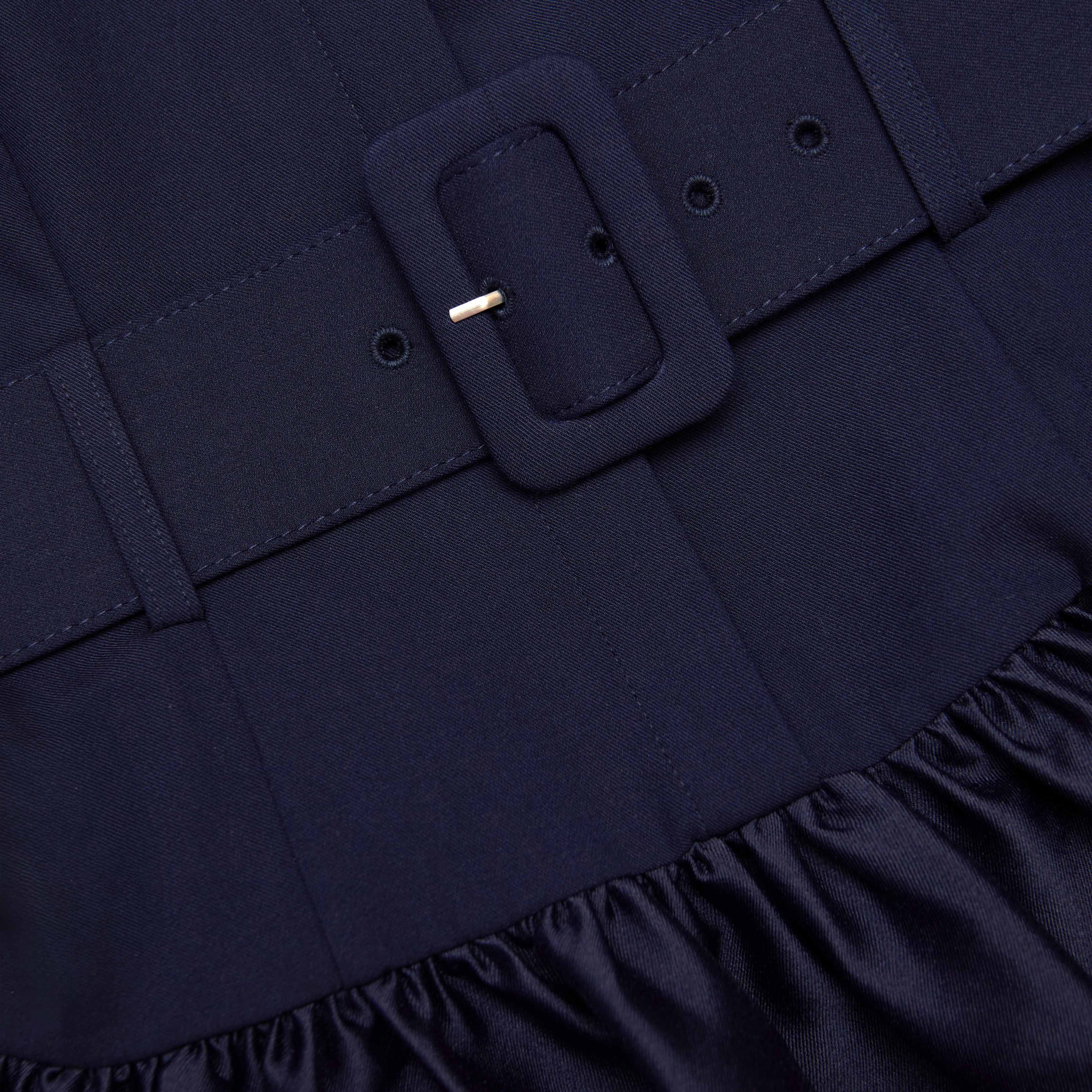Navy sleeveless belted midi dress with full skirt and collar detail — Self-Portrait | Endless UAE
