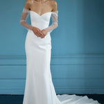 Alexandra off-shoulder white wedding dress with beaded sleeves and train — You&I | Endless UAE