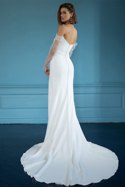 Alexandra off-shoulder white wedding dress with beaded sleeves and train — You&I | Endless UAE
