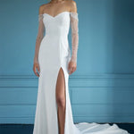 Alexandra off-shoulder white wedding dress with beaded sleeves and train — You&I | Endless UAE
