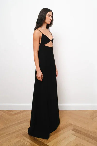 Black cutout maxi dress with thin straps and floor-length silhouette — Amara Grace | Endless UAE