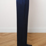 Side view of navy silk trousers with elastic waistband and relaxed wide-leg fit — Amara Grace | Endless UAE