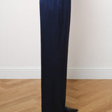 Side view of navy silk trousers with elastic waistband and relaxed wide-leg fit — Amara Grace | Endless UAE