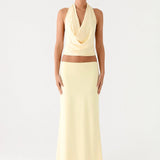 Pale yellow halter crop top and maxi skirt co-ord set — Peppermayo | Endless UAE