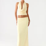 Pale yellow halter crop top and maxi skirt co-ord set — Peppermayo | Endless UAE