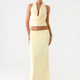 Pale yellow halter crop top and maxi skirt co-ord set — Peppermayo | Endless UAE