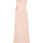 Woman wearing pale pink one-shoulder knit maxi dress, back view against neutral background — Meshki | Endless UAE