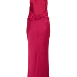 Rinna Satin Halter Maxi Dress in hot pink with ruched waist detail — Meshki | Endless UAE