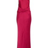 Rinna Satin Halter Maxi Dress in hot pink with ruched waist detail — Meshki | Endless UAE