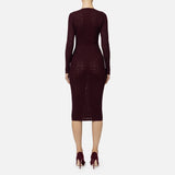 Burgundy viscose midi dress with long sleeves and bodycon silhouette, back view — Elisabetta Franchi | Endless UAE