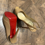 Nude patent leather peep-toe sling-back pumps with red sole — Christian Louboutin | Endless UAE