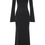 Black slinky fishtail maxi dress with long sleeves and crew neckline — Meshki | Endless UAE