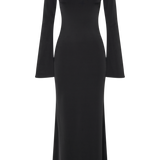Black slinky fishtail maxi dress with long sleeves and crew neckline — Meshki | Endless UAE