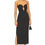 Black studded strapless midi dress with sweetheart neckline and side slit — Bardot | Endless UAE