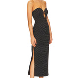 Black studded strapless midi dress with sweetheart neckline and side slit — Bardot | Endless UAE